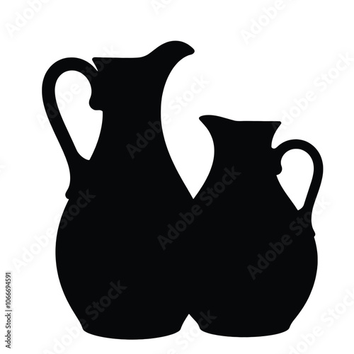 a black silhouette of two pitcher.