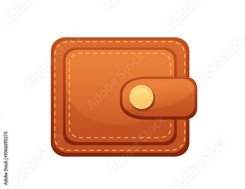Brown leather wallet icon with stitching and golden button, symbolizing personal finance, spending, and budgeting. Ideal for financial, business, and lifestyle visuals. Vector illustration