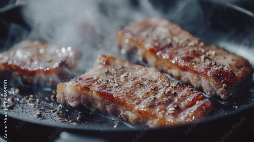 Sizzling Steak Cooking in a Pan Sizzling Steak Cooking in a Pan