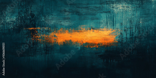 A distressed abstract background in dark teal with highlights of warm orange light, rough textures, and layered grunge patterns for a vintage-inspired look photo