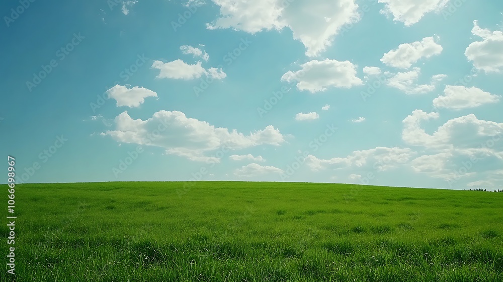 Green Field Landscape with Blue Sky and Fluffy Clouds – Perfect Nature Background for Designs Green Field Landscape with Blue Sky and Fluffy Clouds – Perfect Nature Background for Designs