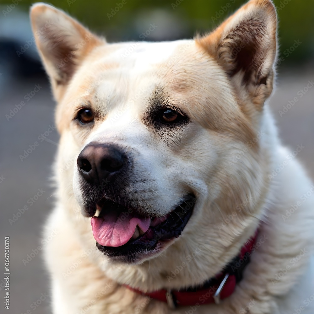 A big white dog with its tongue out