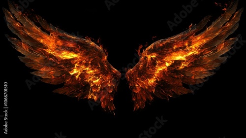 Burning wings on a black backdrop