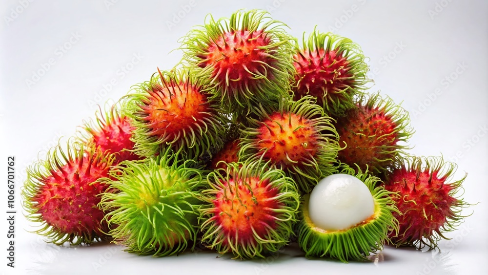 Rambutan on White Background - Exotic Fruit Photography, Tropical Produce, Fresh Rambutan, Asian Fruits, Vibrant Colors, Natural Textures, Culinary Inspiration, Healthy Snacks, Botanical Rambutan on White Background - Exotic Fruit Photography, Tropical Produce, Fresh Rambutan, Asian Fruits, Vibrant Colors, Natural Textures, Culinary Inspiration, Healthy Snacks, Botanical