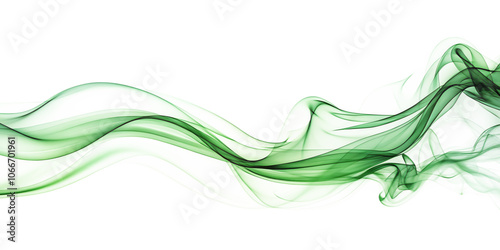 Green smoke wave. Green abstract wave flow isolated on white background as transparent. PNG. AI GENERATED
