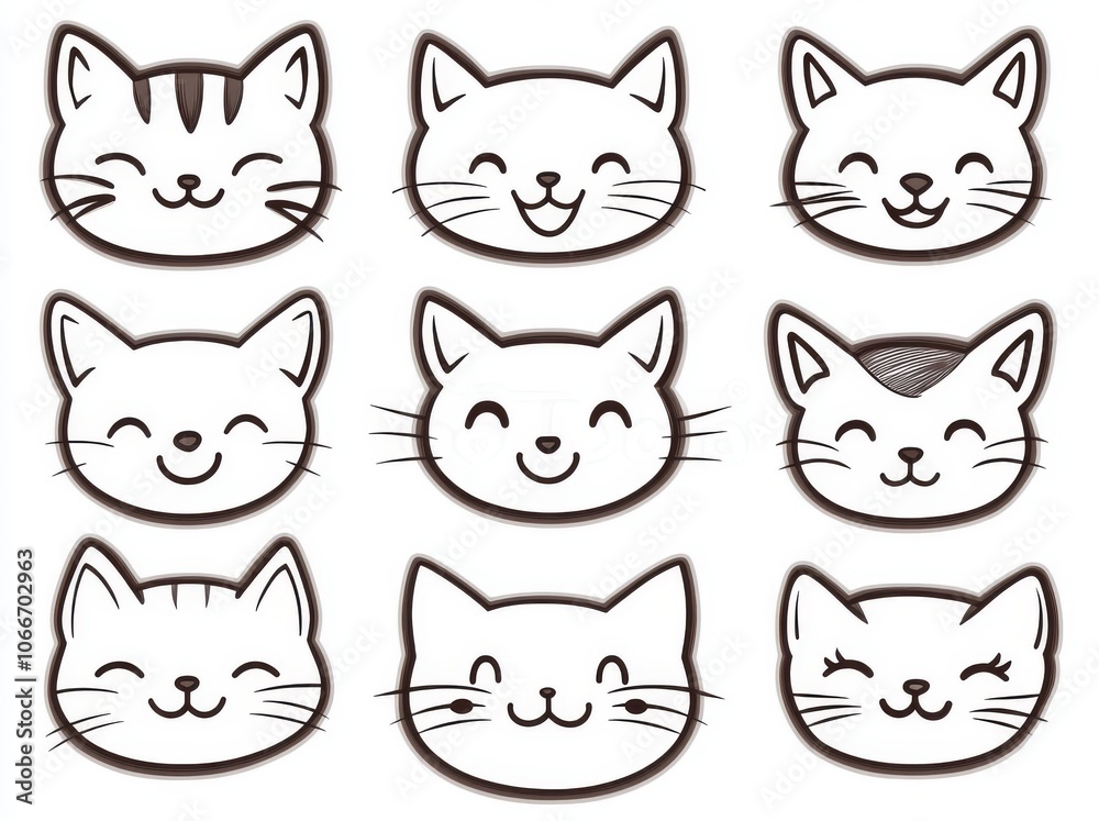 Cats set. Cartoon collection of cute animals. Lovely kittens. Pet faces with a mustache. Illustration of home pets. Cat logo. Cats set. Cartoon collection of cute animals. Lovely kittens. Pet faces with a mustache. Illustration of home pets. Cat logo.