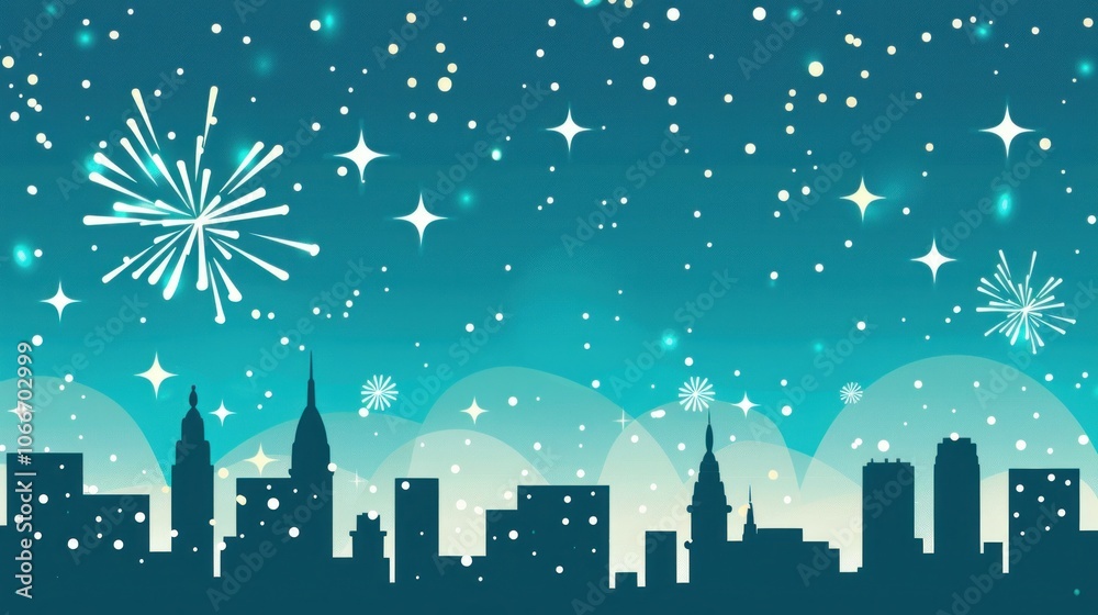 Nighttime Cityscape with Fireworks Nighttime Cityscape with Fireworks