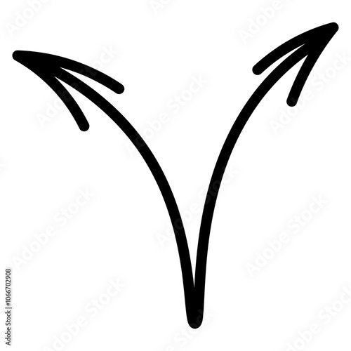 Two arrows. Sketch. Pair of black pointers pointing up. Vector illustration. Curved direction signs. Outline on isolated white background. Doodle style. Idea for web design.