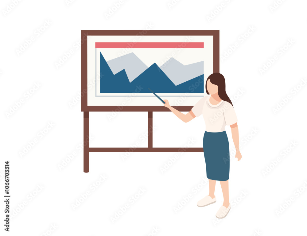 A presentation board with a chart showing peaks and valleys, representing analysis, business, or educational settings. Vector illustration isolated on white background A presentation board with a chart showing peaks and valleys, representing analysis, business, or educational settings. Vector illustration isolated on white background
