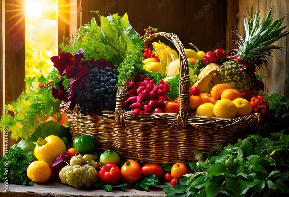 vibrant foliage framing fresh seasonal produce arrangements bright colorful presentation, abundance, appealing, artistry, bowl, centerpiece, colors vibrant foliage framing fresh seasonal produce arrangements bright colorful presentation, abundance, appealing, artistry, bowl, centerpiece, colors