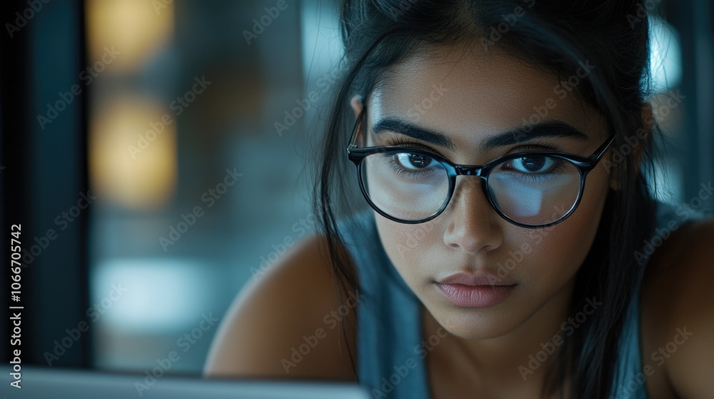 Businesswoman Looking at Laptop Screen Businesswoman Looking at Laptop Screen