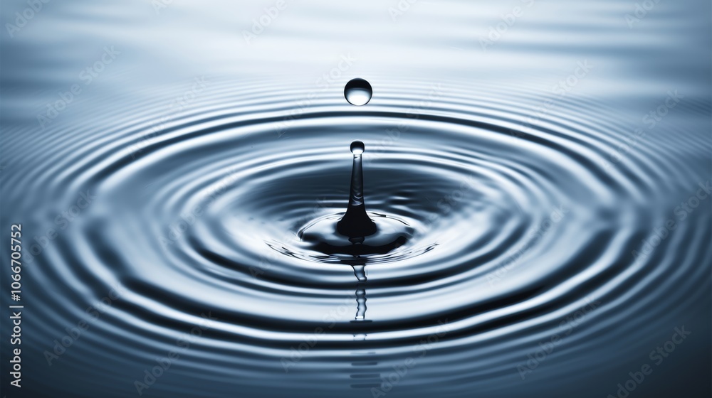 Clear and reflective water droplets create an abstract design with soft blue gradients and subtle waves, capturing moments of fluidity in fresh and airy surroundings