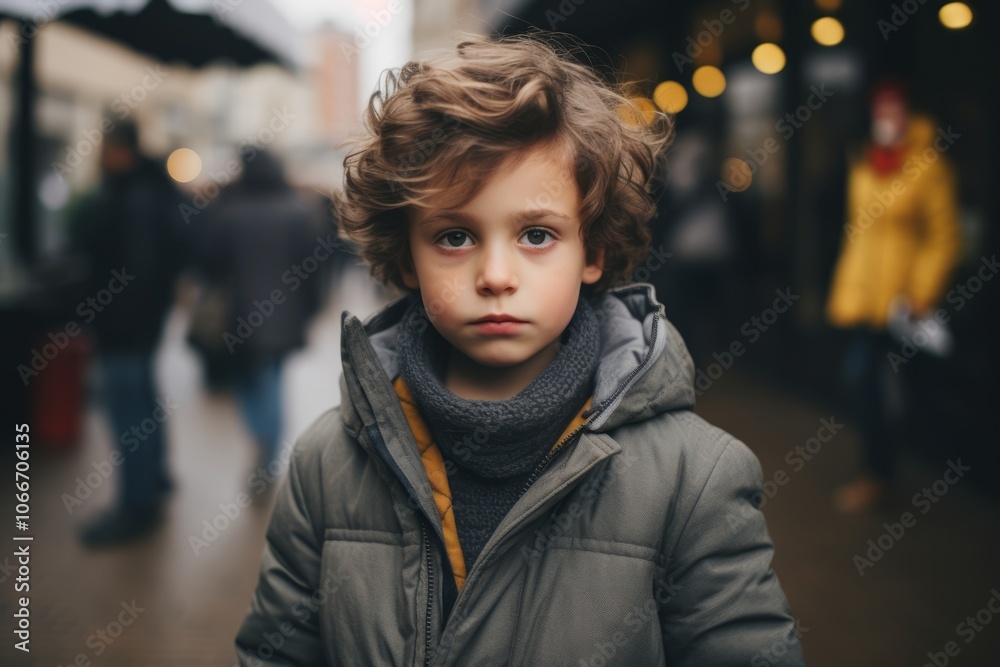 Portrait of a cute little boy with curly hair in the city Portrait of a cute little boy with curly hair in the city