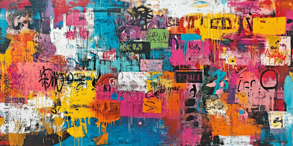 A colorful urban backdrop with graffiti art featuring sale messages, perfect for a youthful and modern vibe A colorful urban backdrop with graffiti art featuring sale messages, perfect for a youthful and modern vibe