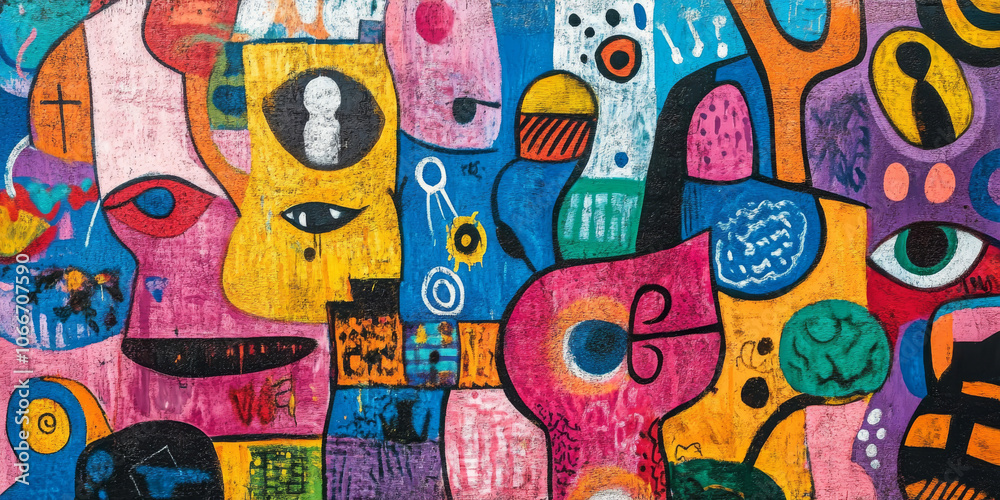 Colorful graffiti wall background featuring various street art styles, perfect for a youthful and edgy vibe Colorful graffiti wall background featuring various street art styles, perfect for a youthful and edgy vibe