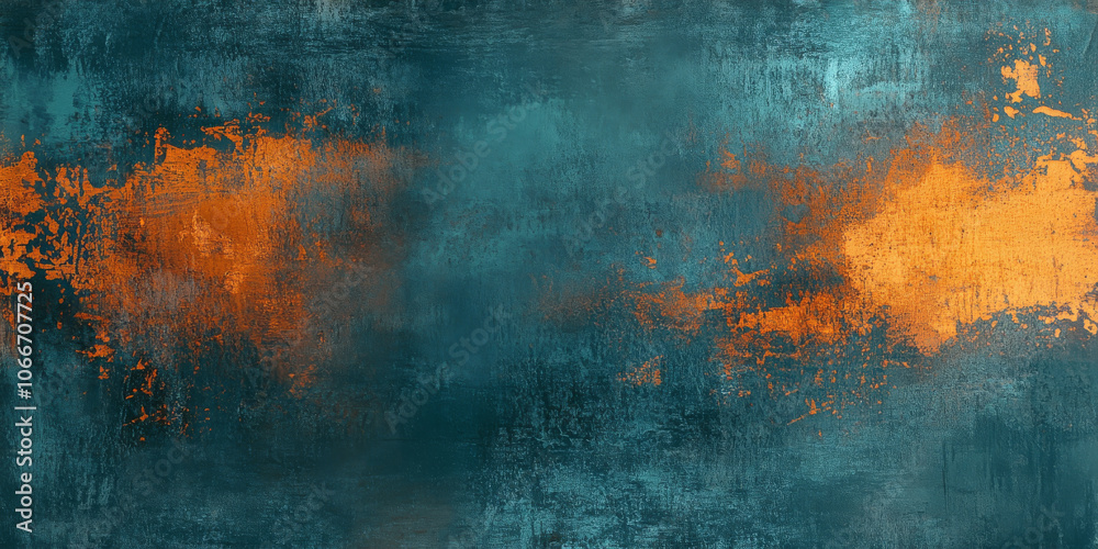 Obraz premium Vintage grunge texture art featuring dark teal shades and a warm orange light fading through scratches and worn details, creating an old-timey, nostalgic feel