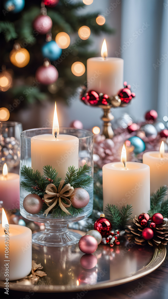 Christmas candles. pastel christmas background Christmas candles. pastel christmas background