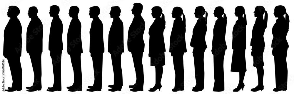 business people in lineup. crowd of people in line waiting 