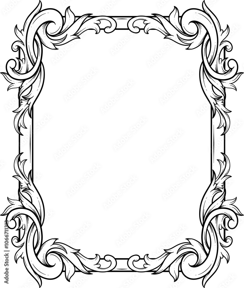 Vintage frame border leaf floral ornament engraving retro