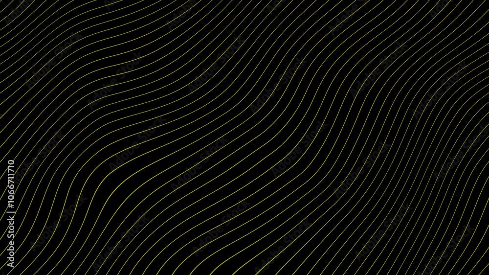 Abstract Wavy Lines on Black Background: A minimalist and modern design with thin, wavy lines in gold color creating a dynamic pattern against a black background.