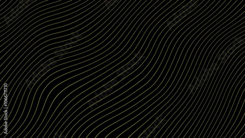 Abstract Wavy Lines on Black Background: A minimalist and modern design with thin, wavy lines in gold color creating a dynamic pattern against a black background.