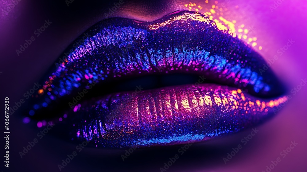 Artistic extreme close-up of lips in neon violet, matte and velvety texture, highlighted by subtle lighting for an energetic and bold appearance, focusing on the striking color and detail, Artistic extreme close-up of lips in neon violet, matte and velvety texture, highlighted by subtle lighting for an energetic and bold appearance, focusing on the striking color and detail,