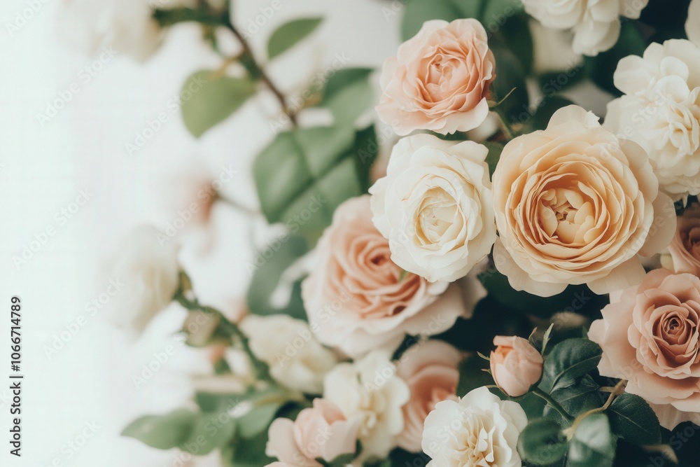 Soft focus shot of delicate pastel-colored roses, creating a romantic and dreamy atmosphere Soft focus shot of delicate pastel-colored roses, creating a romantic and dreamy atmosphere