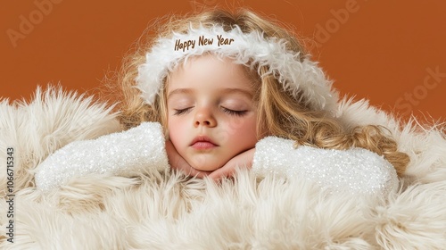 A serene new year celebration captivating portrait of a girl in cozy winter attire amidst a plush background