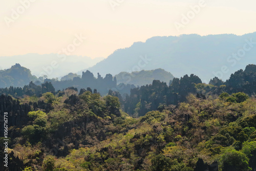 Spectacular view from the Limestone Forest Viewpoint on the Thakhek Motobrike Loop, Laos photo