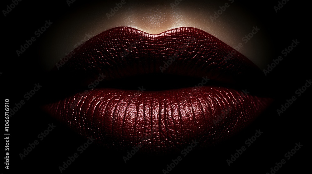 Close-up of lips in rich crimson red, matte finish with velvety texture, illuminated by diffused studio lighting to capture the deep, passionate color and fine detail, high-resolution, Close-up of lips in rich crimson red, matte finish with velvety texture, illuminated by diffused studio lighting to capture the deep, passionate color and fine detail, high-resolution,