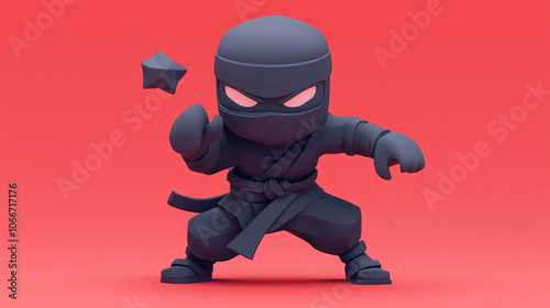 Ninja figure in a stealth pose with throwing stars photo