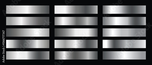 Set collection of silver gradient metallic square shape horizontal design decoration on black background