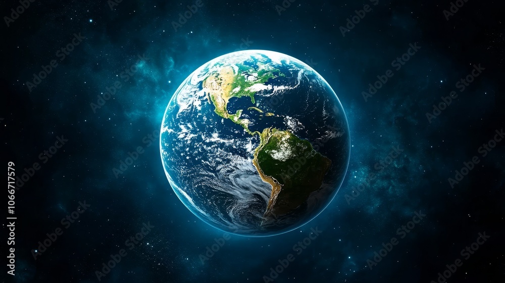 Naklejka premium Earth Planet Space Galaxy Stars Blue Background Image