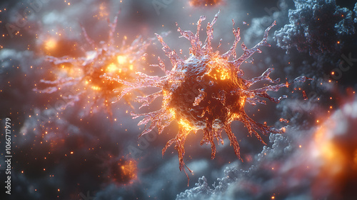 Close-Up of a Single Biological Cell Showing Visible Signs of Decay and Disintegration, Illustrating Cellular Breakdown, Aging, and Biological Deterioration, Symbolizing Scientific Research in Cell Bi