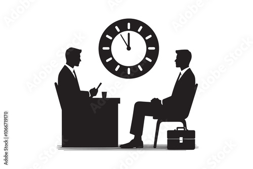 Minimalist waiting for interview silhouette. Black and white job seeker concept outline vector.