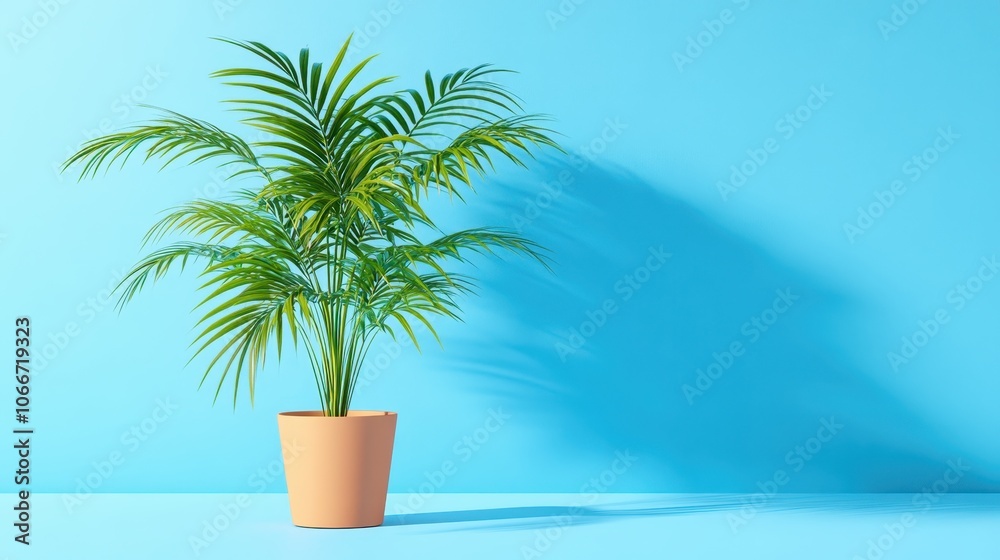 Palm Tree in a Pot on Blue Background. Palm Tree in a Pot on Blue Background.