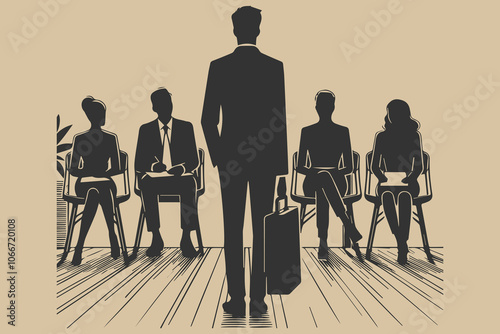 Minimalist waiting for interview silhouette. Job seeker concept background.