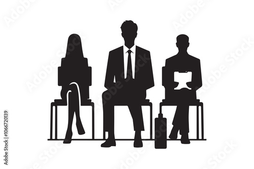 Waiting for interview silhouette. Black and white job seeker concept outline vector.