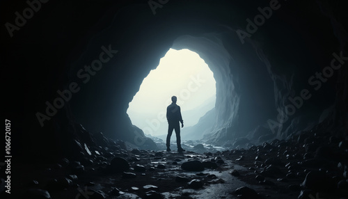 Mysterious Silhouette in a Dark Cave