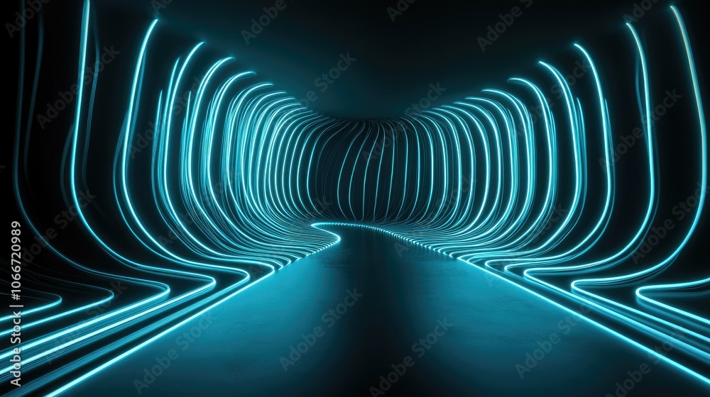 Obraz premium Abstract Neon Tunnel with Glowing Lines