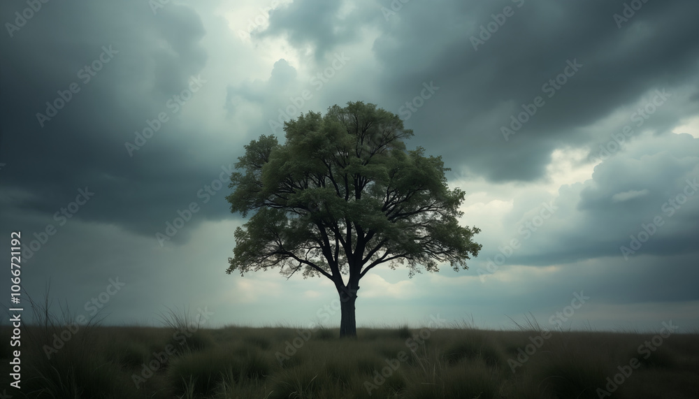Solitary Tree Against Dark Storm Clouds Solitary Tree Against Dark Storm Clouds