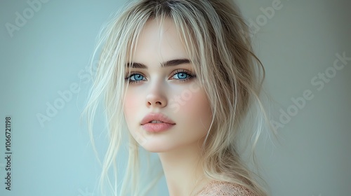 Captivating portrait of a young woman with striking blue eyes and effortless charm