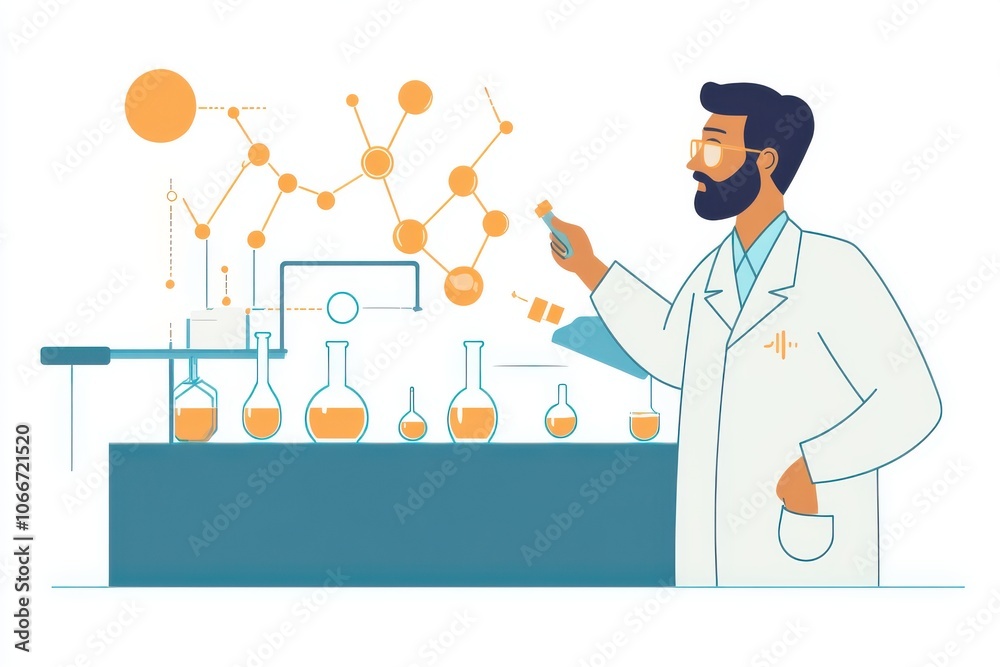 Scientist in Lab Coat Conducting Chemical Experiment Scientist in Lab Coat Conducting Chemical Experiment