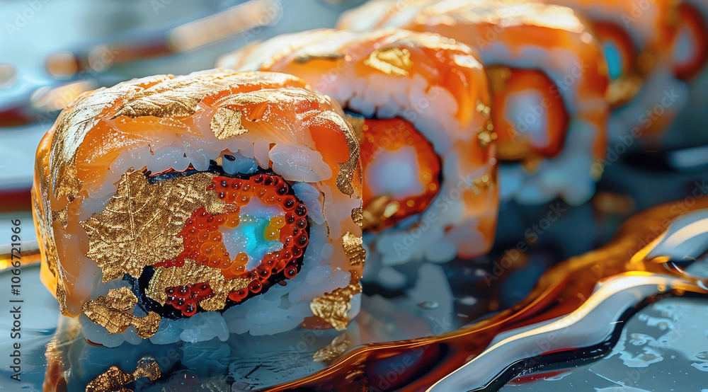 Fototapeta premium Gold filigree sushi.