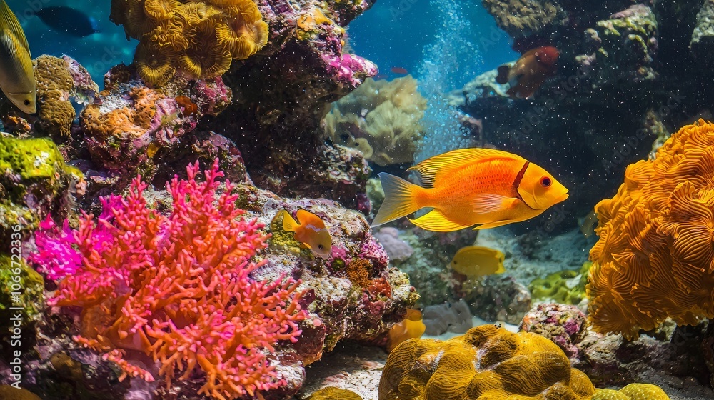 Fototapeta premium A vibrant coral reef teeming with colorful fish.