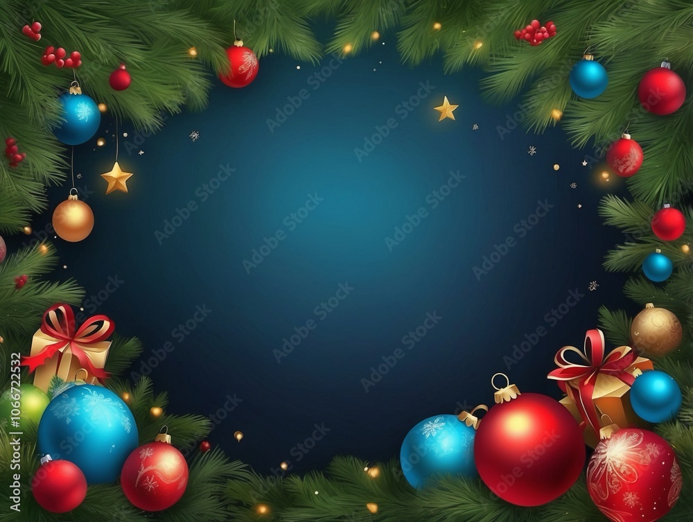 christmas background with balls and fir branches