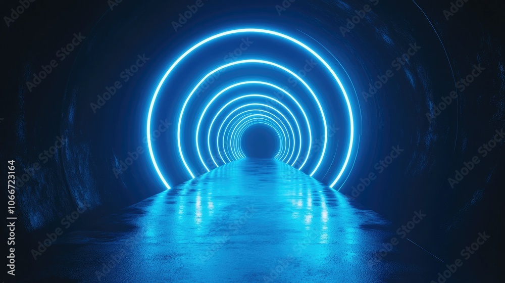 Ethereal Blue Neon Tunnel with Glossy Floor Ethereal Blue Neon Tunnel with Glossy Floor