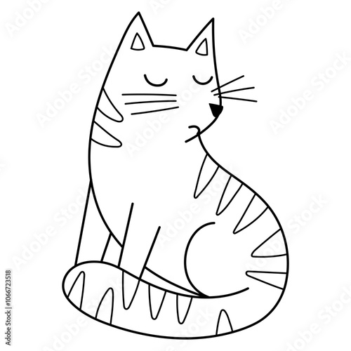 Cute cat in black and white. Funny feline character isolated element in outline. Great for coloring page, prints and cards. Vector illustration