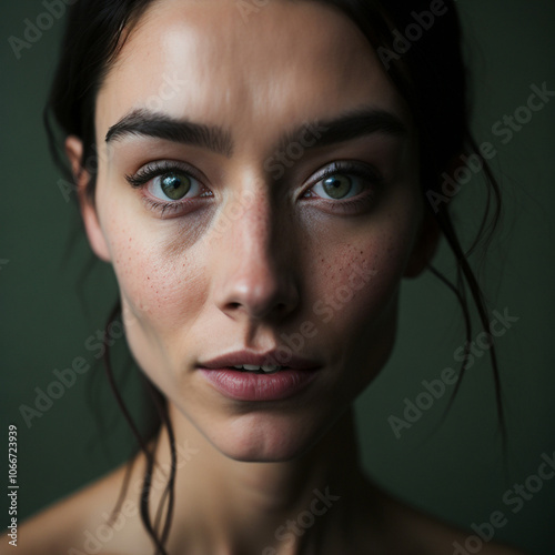 Close-up portrait natural beauty freckles woman. Freckles Up Close