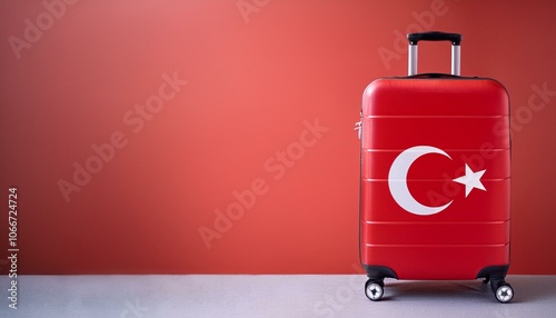 トルコの国旗のスーツケース。(Turkey flag on a stylish suitcase and copy space.) 